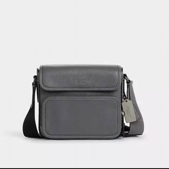 Coach Men's Charcoal Leather Messenger Bag - Picture 1 of 4